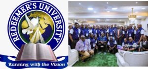 The General Overseer, Redeemed Christian Church of God, Pastor E.A. Adeboye and management staff of Redeemer’s University during a courtesy visit to his office at the Redemption Camp, Ogun State.